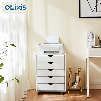 OLIXIS 5 Drawer File Cabinet on Wheels, Printer Stand Storage Cabinet - color: White, size: 5 Chest