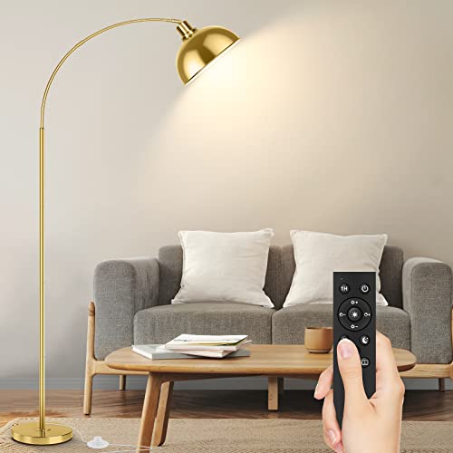 Arc Floor Lamps for Living Room, Modern Tall Standing Lamp Remote Control,Stepless Dimmable Gold Floor Lamp with Hanging Dome Shade, Over Couch Arched Reading Lamp for Bedroom, Office (Bulb Included) - color: Gold