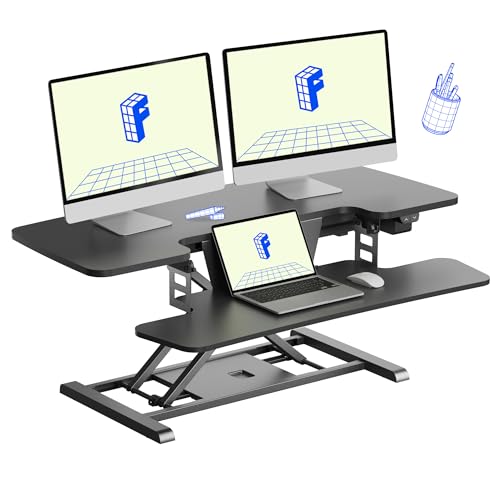 FLEXISPOT 40" Electric Standing Desk Converter, Height Adjustable Riser, Sit to Stand Monitor and Laptop Workstation with Wide Keyboard Tray, Black - color: Black, size: 40"