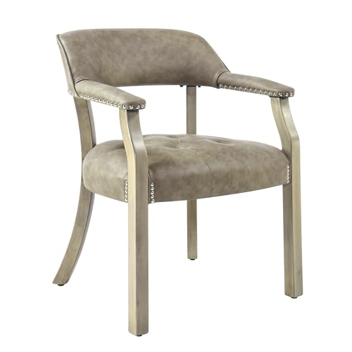 LEEMTORIG Faux Leather Dining Chairs with Arms, Mid-Century Dining Room Chairs with Supportive Back, Solid Wood Boss Caption's Chairs Office Desk Chairs, Game Poker Chairs, Soft Light Grey CY-NX173-UA - color: Soft Light Grey Pu, size: Set of 1