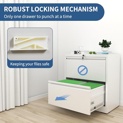 2 Drawer File Cabinet with Lock, Metal Lateral Filing Cabinets - color: White, size: 2 Drawer_ 26"W