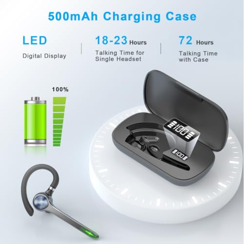 HEIBAS Bluetooth Headset, Wireless Earpiece with Mic for Work - color: Deep Gray