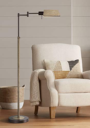 Jenson Bronze and Faux Wood Adjustable Swing Arm 54" Tall Floor Lamp | Rustic Farmhouse Industrial Pharmacy Standing Height Task Lighting for Cottage Core Living Room Reading House Bedroom - color: Bronze and Faux Wood