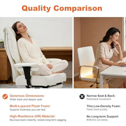 EXCEBET Big and Tall Executive Office Chair 400lbs Wide Seat, PU White | Wide seat, Retractable footrest, 135° recline, Lumbar support, PU leather, Ergonomic high back for lower back pain relief - color: White