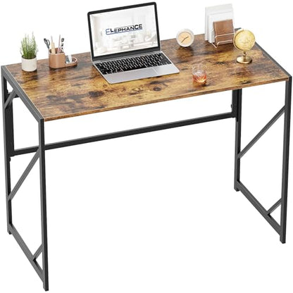 Elephance Folding Desk Writing Computer Desk for Home Office No-Assembly - color: Rustic Brown, size: 31.5 Inch