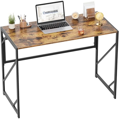 Elephance Folding Desk Writing Computer Desk for Home Office No-Assembly - color: Rustic Brown, size: 31.5 Inch