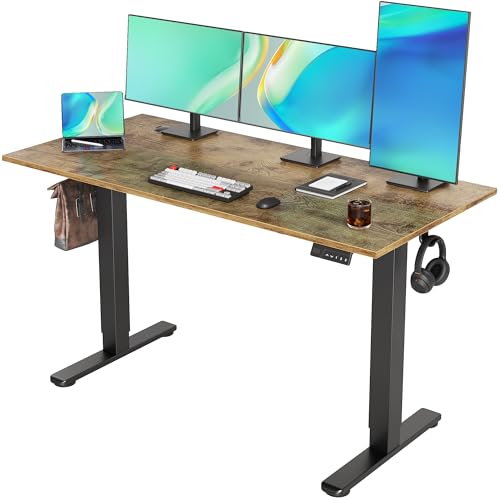 Claiks Electric Height Adjustable Standing Desk, 55x24 Inch, Rustic Brown | Smooth Height Adjustment, 3 Memory Presets, Cable management hub & hook, Stable Steel Frame, 156 lbs Capacity, Easy Assembly - color: Rustic Brown, size: 55