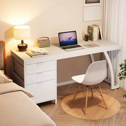 Tribesigns 59 Inch Computer Desk with 3 Drawers, Industrial PC Desk Study Writing Table Workstation with File Storage, Home Office Desks with Large Desktop and Metal Frame, (White) - color: White