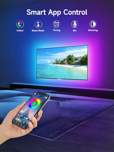 KANTUTOE TV LED Lights, 13.1ft LED Lights for 43-65in TVs, RGB TV Backlight Behind with Music Sync Bluetooth APP and Remote Control Strip Light USB Powered for Bedroom Gaming Room Decor - size: 13.1ft for 43"-65" TV