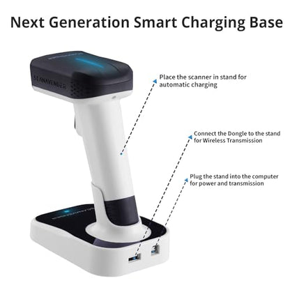 ScanAvenger Wireless Portable 1D&2D with Stand Bluetooth Barcode Scanner: Hand Scanner 3-in-1, Cordless, Rechargeable Scan Gun for Inventory - USB Bar Code/QR Reader (1D&2D Upgraded Next Gen Stand) - style: 1D&2D Upgraded Next Gen Stand