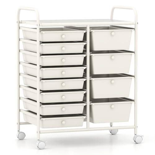 RELAX4LIFE 12-Drawer Rolling Storage Cart - Mobile Utility Drawer Carts | White Metal Frame & Drawers, Rolling Mobility Wheels; Craft Storage For Classroom School Home Office Utility Organization - color: White, style: 12 Drawers