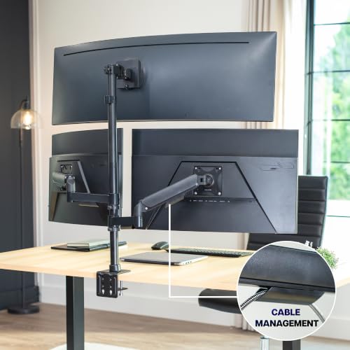 VIVO Triple Monitor Desk Mount, 32 to 49 inch Ultrawide Screens, One Fixed Screen and Two Mechanical Arms for Gaming and Office Setups, Max VESA 100x100, Holds up to 83.6 lbs, Black, STAND-V123TG