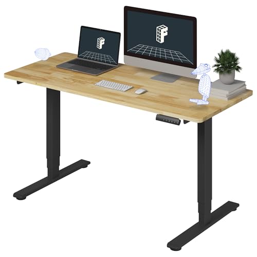 FlexiSpot E6 Solid Wood 3-Stage Dual Motor 55 x 24 Electric Standing Desk, Holds 220 lbs, Adjustable Height w/ Memory Presets, Butcher Block Rubberwood Desktop & Black Frame, Ships in 2 Boxes - color: Black Frame+top, size: 55"x24" Solid Wood Whole-piece