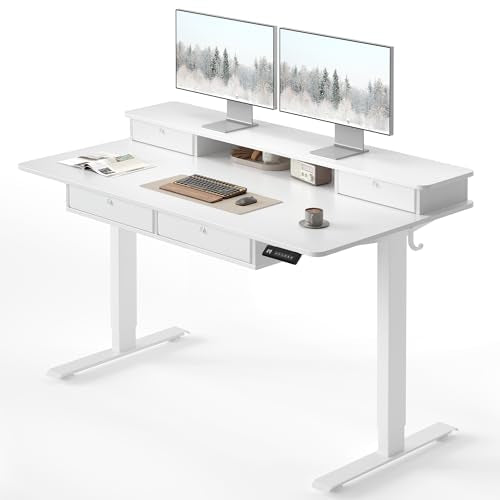 CubiCubi 48" x 24" Standing Electric Desk with Drawers, Warm White - color: Warm White, size: 48 inch