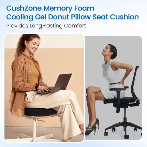 Donut Pillow Seat Cushion, Cooling Gel Memory Foam Chair Cushion, Black - color: Black, size: Large