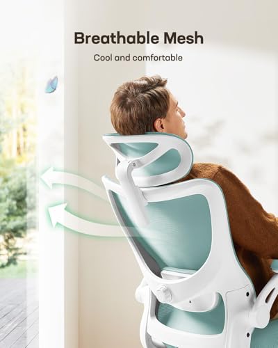 Marsail Ergonomic Office Chair: Office Desk Chair with High Back Mesh and Adjustable Lumbar Support Rolling Work Swivel Task Chairs with Wheel 3D Armrests and Headrest - color: Blue