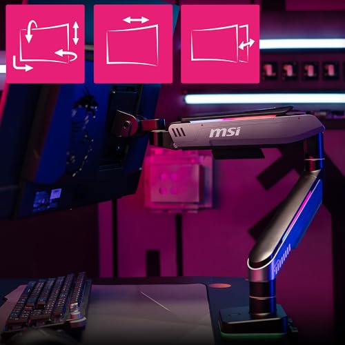 MSI MPG MT201R V2 - Premium RGB Single Monitor Stand Arm, Supports 17-49" Screens and 44 lbs, VESA Compatible, Adjustable Heavy Duty Gas Spring Mount, Clamp & Grommet, Quick Release Plate - Gray - color: Gray