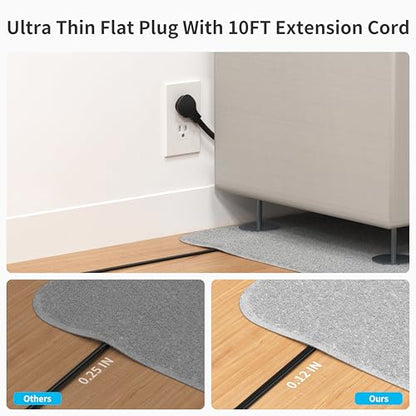 TOPREK Power Strip Surge Protector (1800J), 10 FT Flat Extension Cord with Ultra Thin Flat Plug, 3 Widely-Spaced Outlets with 1 USB-C & 1 USB-A, Wood Finish USB Charging Station for Home, Office, Dorm