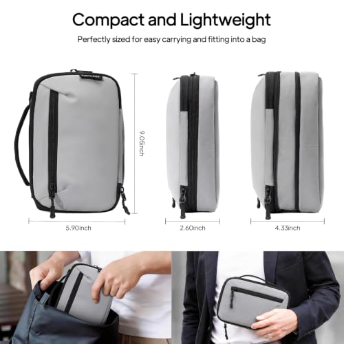 TOPEAST Expandable Cable Organizer Bag, Large Capacity Tech Pouch Electronics Travel Organizer Case, Waterproof Tech Essentials Storage Bag for Men, Charger, Cord, Mouse, Office Desk, Grey