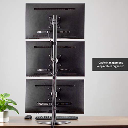 VIVO Triple Monitor Desk Stand for 13 to 27 inch Screens, STAND-V003D | Black, Articulating, Freestanding Adjustable Monitor Arm, Vertical Computer Stand for 3 Monitors, Holds 22 lbs Each