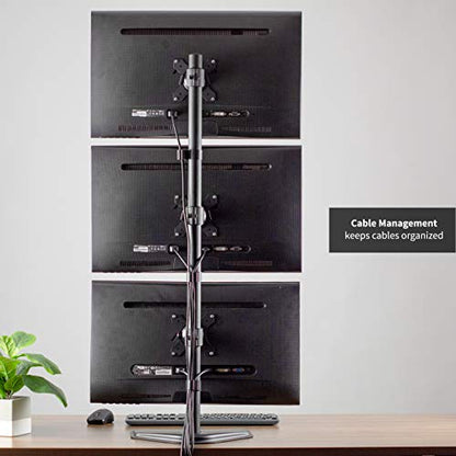 VIVO Triple Monitor Desk Stand for 13 to 27 inch Screens, STAND-V003D | Black, Articulating, Freestanding Adjustable Monitor Arm, Vertical Computer Stand for 3 Monitors, Holds 22 lbs Each