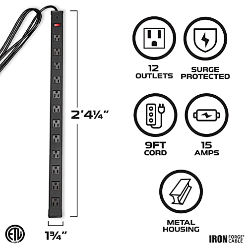 Iron Forge Cable 12 Outlet Metal Surge Protector Power Strip, 9 Ft - style: 12 Outlet