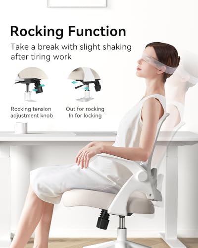 Hbada Office Desk Chair with Flip-Up Armrests and Saddle Cushion, Ergonomic Office Chair with S-Shaped Backrest, Swivel, Mesh, Grey - color: Grey