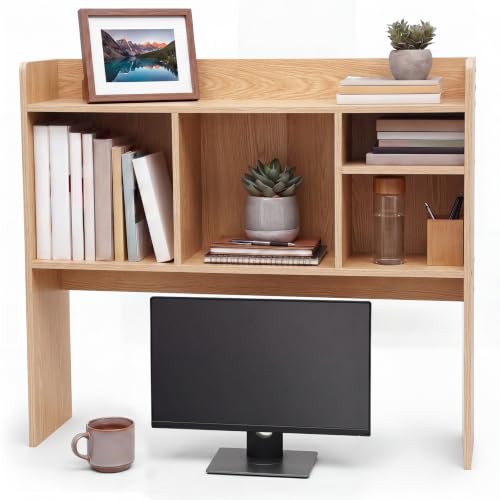 Vercraft Dorm Desk Hutch Wood Desktop Bookshelf with 6 Shelves 3 Tier Countertop Desk Shelf Top Only Organizer 32.4'' Multipurpose Display Rack for Computer Work for College Office Home(Natural) - color: Natural