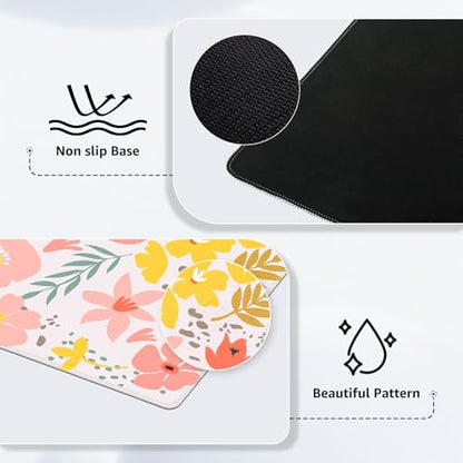 iCasso Desk Matt for Desktop,Cute Desk Pad Mat,Flowers Leaves - color: Flowers Leaves