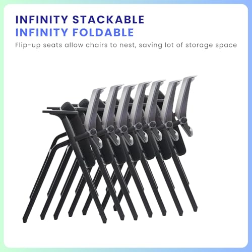 16 Pack Conference Room Chairs, Folding Office Desk Chair with Lumbar Support and Sliding Armrest, Stackable Office Guest Chairs & Reception Chairs - color: Grey, size: 16 Pack