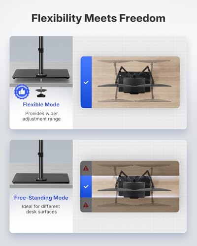 HUANUO Dual Monitor Stand with Laptop Desk Mount, Freestanding Glass Base | Fits 13-32 Inch Screens, Up to 17 Inch Laptop, 22 lbs/Monitor Arm, 19.8 lbs/Tray Arm, 2 Setup Options, VESA 75x75/100x100mm