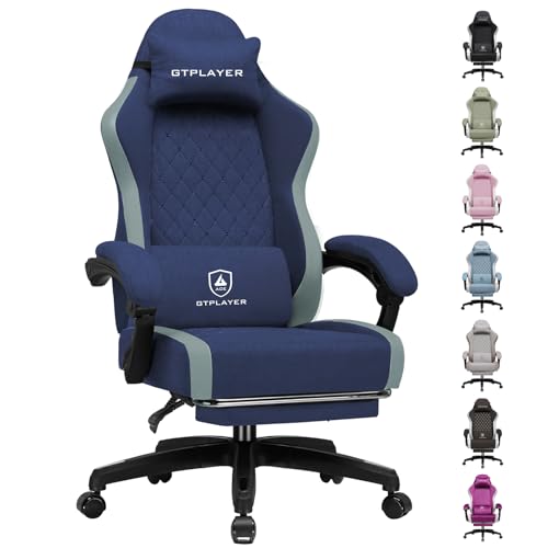 GTPLAYER Gaming Chair, Ergonomic Computer Chair with Footrest and Lumbar Support, High Back Recliner Chair 350lbs, Height Adjustable for Home Office, Deep Blue - color: Deep Blue