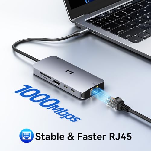 USB C Adapters for MacBook Pro/Air, Selore 9 in 1 USB C Hub with 4K HDMI, 3 * 5Gbps USB 3.1 GEN1 Port, 1Gbps Ethernet, 100W PD, 1*USB 2.0 dongle for Dell, HP and More | 4K@60Hz HDMI, 100W PD, 5Gbps USB-A&USB-C 3.1, Gigabit Ethernet, SD/microSD for MacBook