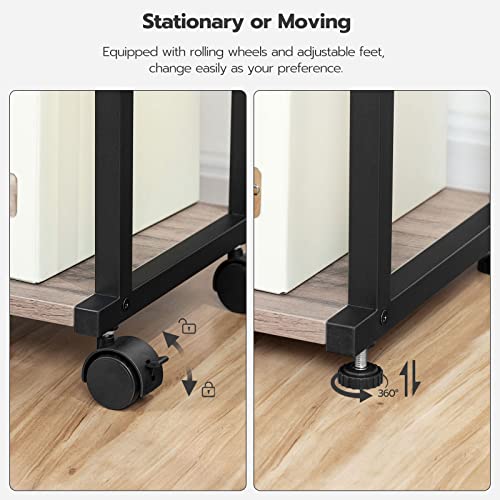 HOOBRO Mobile Printer Stand, 3-Tier Printer Cart Under Desk with Storage, Industrial Adjustable Rolling Cart, Sturdy Little Table on Wheels for Home Office BG28PS01N1 - color: Greige + Black