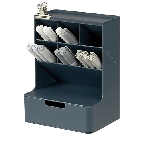 BLUE GINKGO Hive Pen Desk Organizer, Blue, Made in Korea | 6 Compartments. Full Drawer. Everyday Storage. - color: BLUE, size: Hive