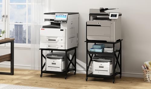 Fannova 2 Tier Large Printer Stand 23.6"x23.6"x22.6" with Storage Shelf | Heavy Duty 3D Printer Table with Industrial Wheels - All 4 Lock, Home Office Rolling Printer Cart, Mini Fridge Stand, Black - color: Black
