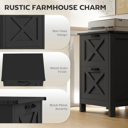 HOMCOM 2 Drawer Vertical File Cabinet, Silent Slides, Distressed Black - color: Distressed Black
