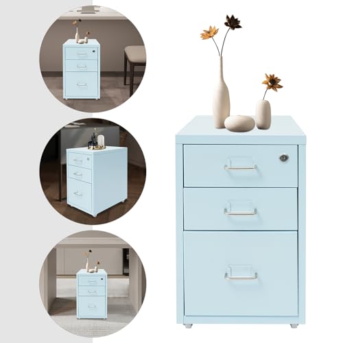 2 Drawer Vertical File Cabinet Mobile With Lock Vertical File Cabinet | Blue Sturdy Steel Storage Unit Equipped With Smooth Glide Drawers Lockable Rolling Wheels Space Saving Under Desk Design - color: Blue