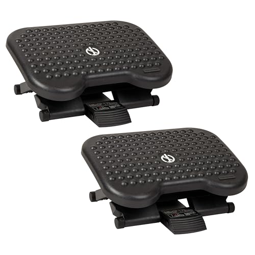 Mind Reader Foot Rest, Under Desk at Work, Ergonomic, Height Adjustable, Office, Plastic, 17" L x 13" W x 6.25" H, Set of 2, Black - size: 2-Pack