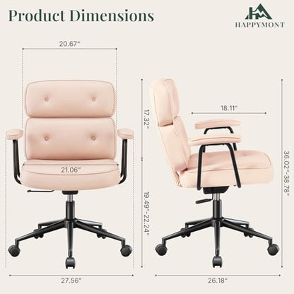 Ergonomic Leather Office Chair, High Back Executive Desk Chair | Comfy Lumbar Support, Padded Arms, Adjustable Height, 360° Swivel Rolling Computer Chairs for Home Office, Pink - color: Pink