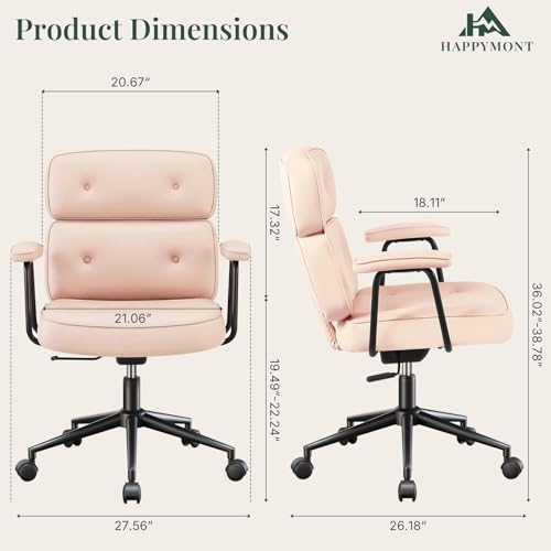 Ergonomic Leather Office Chair, High Back Executive Desk Chair | Comfy Lumbar Support, Padded Arms, Adjustable Height, 360° Swivel Rolling Computer Chairs for Home Office, Pink - color: Pink