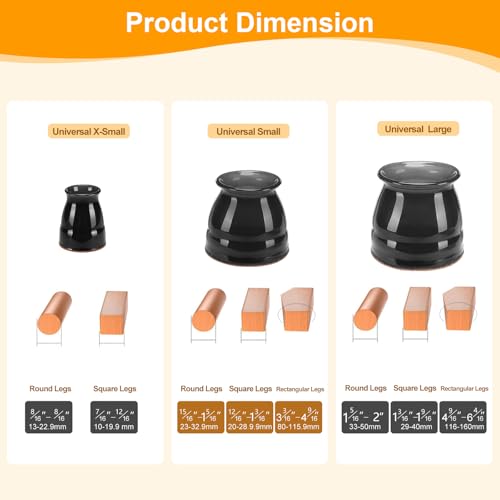 CHUNZEXI 32 Pack Chair Leg Floor Protectors for Hardwood Floors, Silicone Felt Covers Pads Caps, Protect Wood Furniture Feet Floors Noise Reduce and Scratch (Universal Small) - color: Black-32pack, size: Universal S