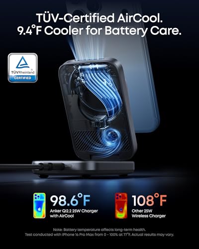 Anker Prime 25W Qi2.2-Certified Palm-Sized 3-in-1 Foldable MagSafe Charger | Travel-Ready Charging Station, AirCool Wireless Charger for iPhone 17, Apple Watch, AirPods (Adapter Included, Non-Battery) - color: Phantom Gray