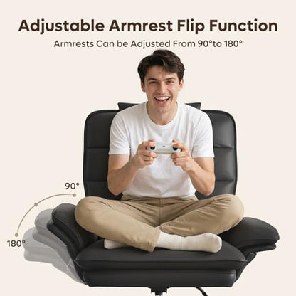 Bestier Criss Cross Chair with Adjustable Arms PU Leather Black | 135° Reclining Executive Chair with Headrest Big and Tall Computer Desk Chair for Home Makeup Office - color: Black Pu Leather, size: High Back