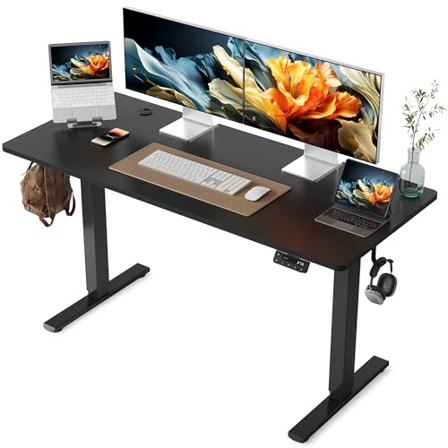 YIHAYO Electric Standing Desk, 55 x 24 Inches Stand Up Desk with Splice Board, Adjustable Height Desk, Computer Desk for Home Office, Black Frame/Black Top - color: Black Frame/Black Top, size: 55*24 Inch