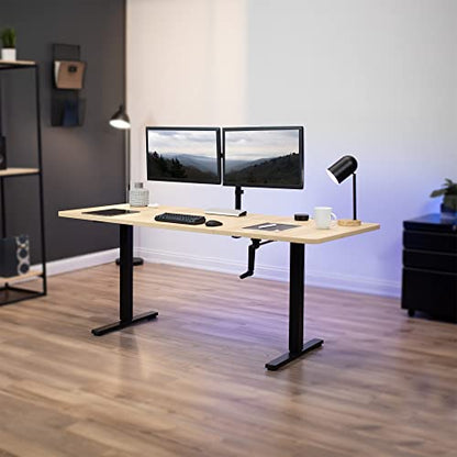 VIVO Manual Height Adjustable 71 x 30 inch Stand Up Desk, Light Wood Table Top, Black Frame, Standing Workstation with Foldable Handle, DESK-KIT-MB7C - color: Light Wood Top / Black Frame, size: 71" x 30"
