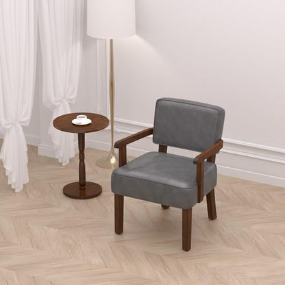 FAGAGA Faux Leather Accent Chair, Mid-Century Armchair with Wood Frame | Upholstered Living Room Chair, Comfy Reading Chair for Bedroom, Waiting Room, Home Office, Easy Assembly, Gray - color: Faux Leather Gray, size: One Chair