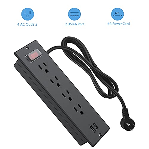 Conference Recessed Power Strip Waterproof,Furniture Recessed Power Strip with 4 Outlets,2 USB,Table Surge Protector,Flush Mount Water Resistant,6ft Cable with Flat Plug - color: Black, size: 4 Outlets