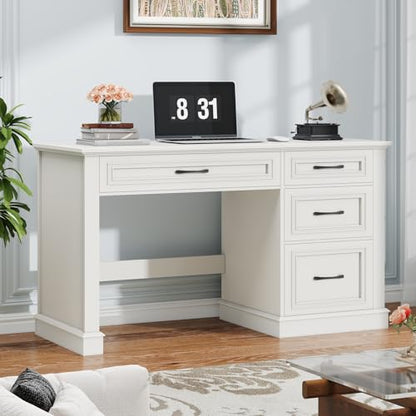 Vabches Farmhouse 47" Workstation Computer Desk with Drawers, Pure White | Executive Desk with File Drawer and Charging Station for Home Office,Study. - color: Pure White