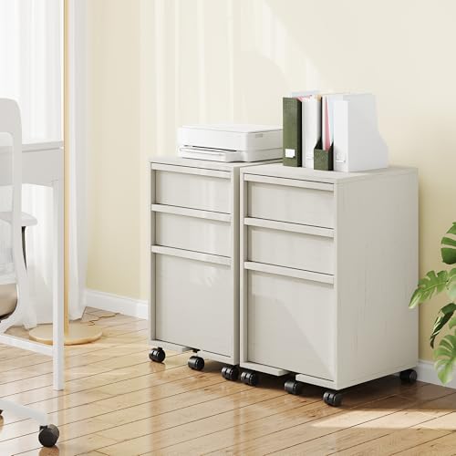 Garvee Rolling File Cabinet with 3 Drawers, Wood Mobile Filing Cabinet for Home Office, Under Desk Printer Stand with Wheels, Large File Drawer, 2 Locking Casters, White - color: White